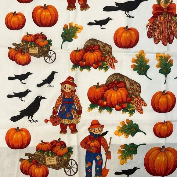 Country Autumn Appliqués Fabric Panel Fall Scarecrow Pumpkin Crow Cornucopia - Picture 2 of 4